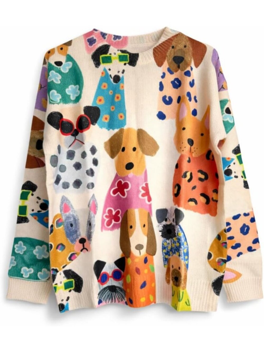 Colorful Dog Print Knit Sweater for Women | Cozy & Stylish Pet Lover Top